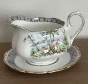 Royal Albert Silver Birch Gravy Boat Sauce and Under Plate Bone China England