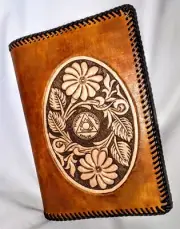 AA Standard Big Book Cover Hand Carved by RCM Leather In USA.