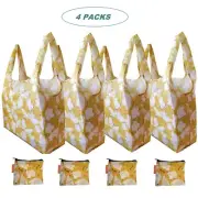 Cute X-Large Reusable Foldable Grocery Shopping Bags Zippered Pouch (Pack of 4)