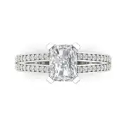 Accents Engagement Ring - 14K White Gold, 2.35ct Emerald Cut Simulated Diamond