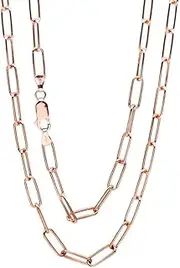 [Treasure Bay] Women's Necklace 925 Sterling Silver Elongated Paperclip Links Chain Necklace Rose Gold Length 42 45 48 50 52 55 60 65 Cm