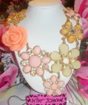 BETSEY JOHNSON BEAUTIFUL MULTI COLOR FLORAL BUBBLE STATEMENT BIB CHAIN NECKLACE