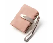 Wallets for Women Rfid Small Compact Bifold short Wallet,Ladies Wristlet Zipper Coin Purse Pink