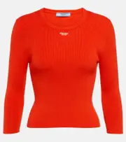 [Prada] Prada Logo ribbed-knit cotton-blend sweater AU 18 red