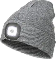 LED Beanie Hat with Light,Unisex USB Rechargeable Hands Free 4 LED Headlamp Cap Winter Knitted Night Lighted Hat Flashlight Women Men Hiking, Biking, Camping,Walking (Grey)
