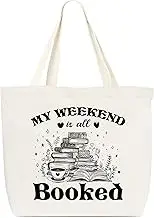 Canvas Tote Bag, Book Tote Bag, Book Lover Gift, My Weekend Is All Booked Tote, Library Tote Bag, Reusable Grocery Shopping Bag, Library Shoulder Bag For Reader Bookish Women Friend Bookworm A(15),