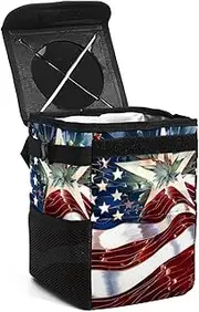 Car Trash Can with Lid,Bag Hanging Storage Pockets Leak-Proof,Portable Garbage Bin,Fourth of July Hat with Flag