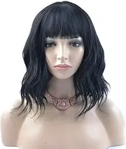 BERON Black Wig Short Curly Wigs Women Girl's Charming Synthetic Wigs with Bangs Wig Cap Included