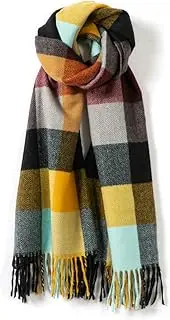 [Villand] Women's Wool Scarf - Winter Warm Checked Pashmina Scarves for Women, Large Soft Thick Shawls and Wraps with Gift Box