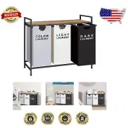 Sturdy Metal Frame Laundry Sorter with 3 Pull-Out Bags & Convenient Shelf