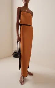 [Temily] Exclusive Summer Bones Sheath Stretch-Satin Maxi Skirt