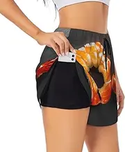[GaxfjRu] Japanese Sushi Shrimp Print Women's Running Shorts High Waisted Running Shorts Pocket Sporty Gym Elastic Short