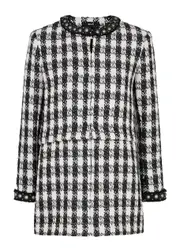 Alice + Olivia Deon Houndstooth Tweed Jacket - Black And White - XS (UK 6 / XS) XS (UK 6 / XS)