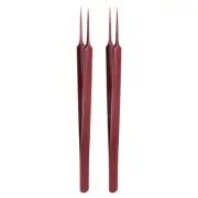 2pcs Stainless Steel Tweezers 6.3" Long Handle Curved Serrated Tip, Red