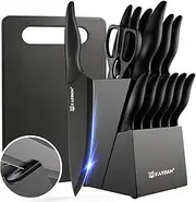 KATISUN Knife Set, 16 Pieces Japanese Steel Kitchen Knives with Block, Built in Sharpener, Cutting Board and Kitchen Shears, Knife Block Set for Chopping, Slicing & Cutting, Dishwasher Safe