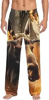 [XYMZR] Moose Portrait Fire Men's Pajama Bottoms Lounge Pajama Pants Sleep Bottoms with Pockets for Men S