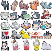 [Chilsion] 25 PCS Cartoon Cat Shoe Charms for Bubble Slides Clogs Sandals, Cute Kitten Kitty Animal Shoe Charms Decoration for Kids Girls Boys Teens