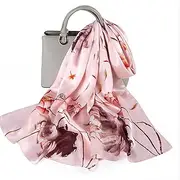 [ROBAUN] Silk Scarf for Women, Luxury Long Pure Satin Pattern Scarfs Large Shawls Wraps, Lotus Pattern