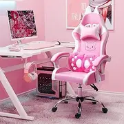 Pink Gming Chair Cute with Cute Cat Ears, Ergonomic Gaming Chairs with Cat Paw Lumbar Cushion and Head Support, Ergonomic Recliner for Kids, Teens, Adults (Pink) - 300 lbs Capacity