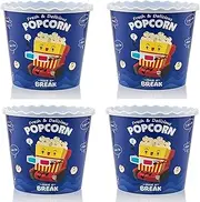 ONONEXPRESS Modern Style Reusable Plastic Popcorn Box/Popcorn Containers/Popcorn Bowls Set for Movie Theater Night - (BPA Free - BLUE 4 Pack-75 oz)