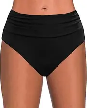 [Generic] Vintage High Waisted Bikini Bottoms for Women Ruched Full Coverage Bikini Bottom Shorts Tummy Control Swim Bottoms