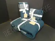 Pottery Barn West Elm Cozy Border Stripe Blanket Full Queen FQ Euro Shams Regal