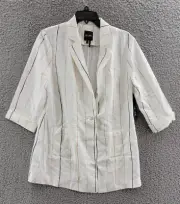 NIC+ZOE Line Up Blazer Women's M White Multi Striped Notch Collar 3/4 Sleeve