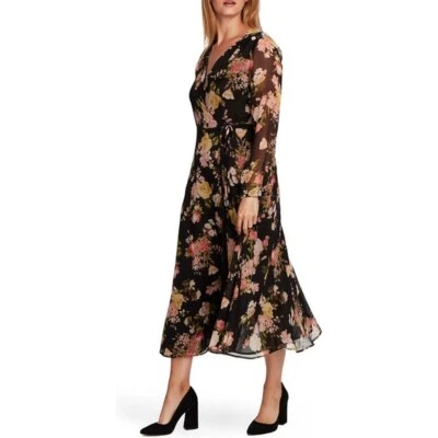 Vince Camuto NWT Beautiful Blooms Long Sleeve Chiffon Midi Wrap Dress Floral Sm