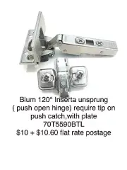 blum hinge for (push/tip on) 120deg unsprung inserta ( Push Open Hinge)