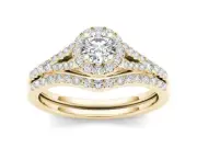 10k Yellow Gold Round Cut 0.75Ct Diamond Bridal Set Ring Size 8 Clarity I2