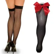 Fishnet Thigh High Stockings with Bows Accent for Women Over Knee Long Socks