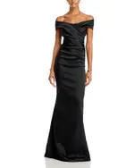 Teri Jon by Rickie Freeman Satin Stretch Off The Shoulder Gown