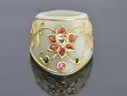 A fine Mughal style Gems Stud jade Archer's Thumb Ring with precious gemstone