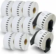 BETCKEY - Continuous Labels Replacement for Brother DK-22225 (38mm x 30.48m), Compatible with Brother QL Label Printers [10 Rolls + 2 Reusable Cartridges]