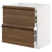 METOD / MAXIMERA base cab f hob/2 fronts/3 drawers, white/Stensta dark brown ash veneer, 80x60x80 cm