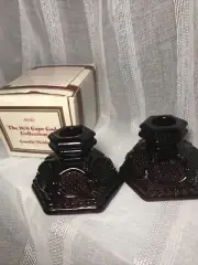 AVON 1876 CAPE COD COLLECTION CANDLE HOLDERS Red Cranberry VTG 1982 Collect BOX