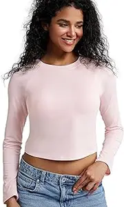 [ZeroBound] Long Sleeve Built-in Shelf Bra Crop Top for Women and Girls Crew Neck Basic Tees Crop Y2k Clothes