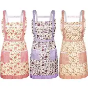 Syhood 3 Pieces Kitchen Floral Aprons Soft Flower Aprons Women Chef Aprons
