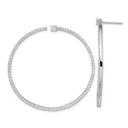 Sterling Silver Cheryl M Rhodium-Plated Brilliant-Cut Cz Post Hoop Earrings