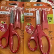 2 X Fiskars Scissors Blunt Tip & Pointed Tip Safety Edge Blades Sheath Eraser