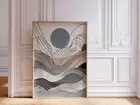 Abstract Landscape Poster With Sun And Mountains For Japandi Style Homes