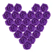 25Pcs Glitter Roses, Foam Artificial Flowers Roses Heads with Stem, Purple