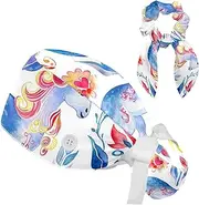 [YTYVAGT] Scrub Caps Women with Buttons,Surgical Caps with Button Adjustable Unisex,Color Unicorn Watercolor Flowers