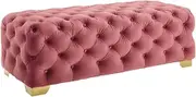 Bed End Bench Entryway Bench Rustic Fabric Upholstered Bedroom Bench Seat Button Tufted Ottoman Footrest Stool Bedroom Bench(Pink,100 * 45 * 40cm)