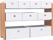 Humble Crew Toy Storage Shelf, Kids, Natural/White, 9 Storage Boxes Included