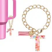Letter Charm for Stanley Tumbler Cup Initial t Charm Accessories Keychain Pink