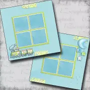Baby Boy Train - 2 Premade Scrapbook Pages - EZ Layout 6116