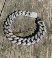 Men's 15 MM x 8" Cuban Link Bracelet 925 Silver White Round Moissanite FREE GIFT