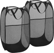 2 Pack Popup Laundry Hamper: Foldable Mesh Basket for Dorm, RV - Black