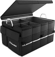 Knodel Sturdy Car Trunk Organizer with Foldable Cover, Heavy Duty Collapsible Cargo Storage Container, Multipurpose Portable Storage Bin and Carrier for Car, Waterproof XL